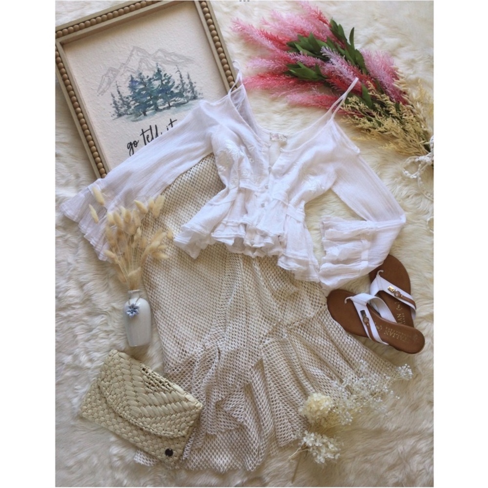 Free People Parisian Lace Blouse White Sz Small Western Cottagecore
